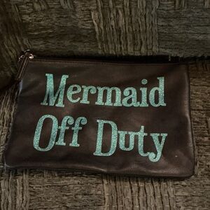 Black Mermaid Off Duty Clutch with Teal Text
